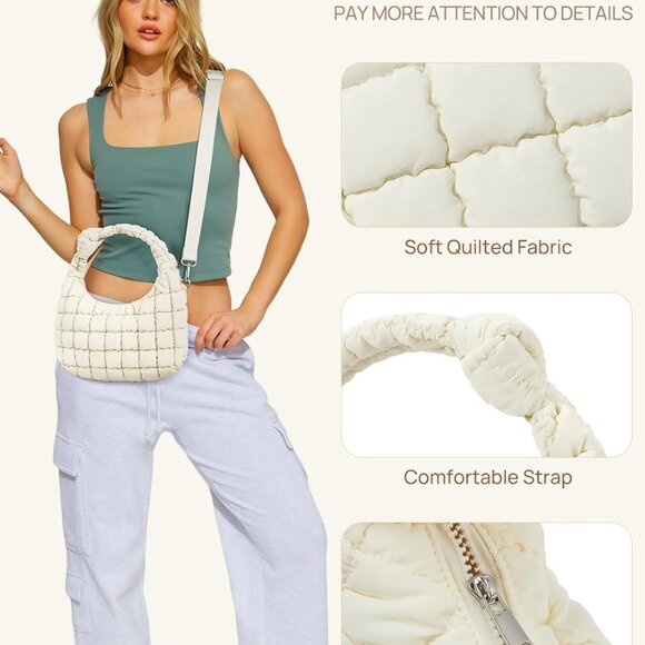 Elegant Lightweight Puffer Tote Bag for Women with Removable Crossbody Strap - Picture 5 of 7